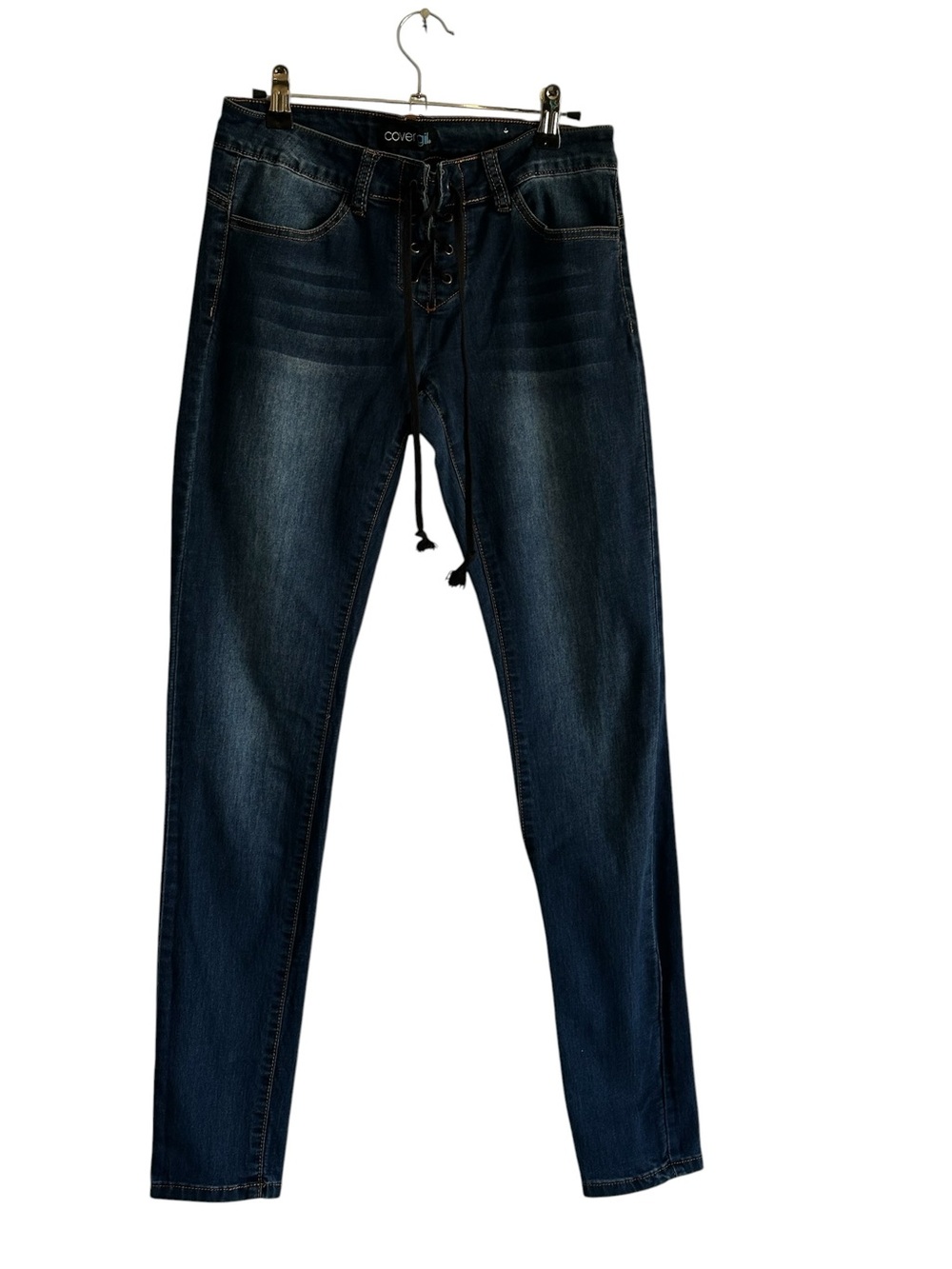 COVERGIRL Women's Skinny Jeans in Dark Blue with Lace-Up Front